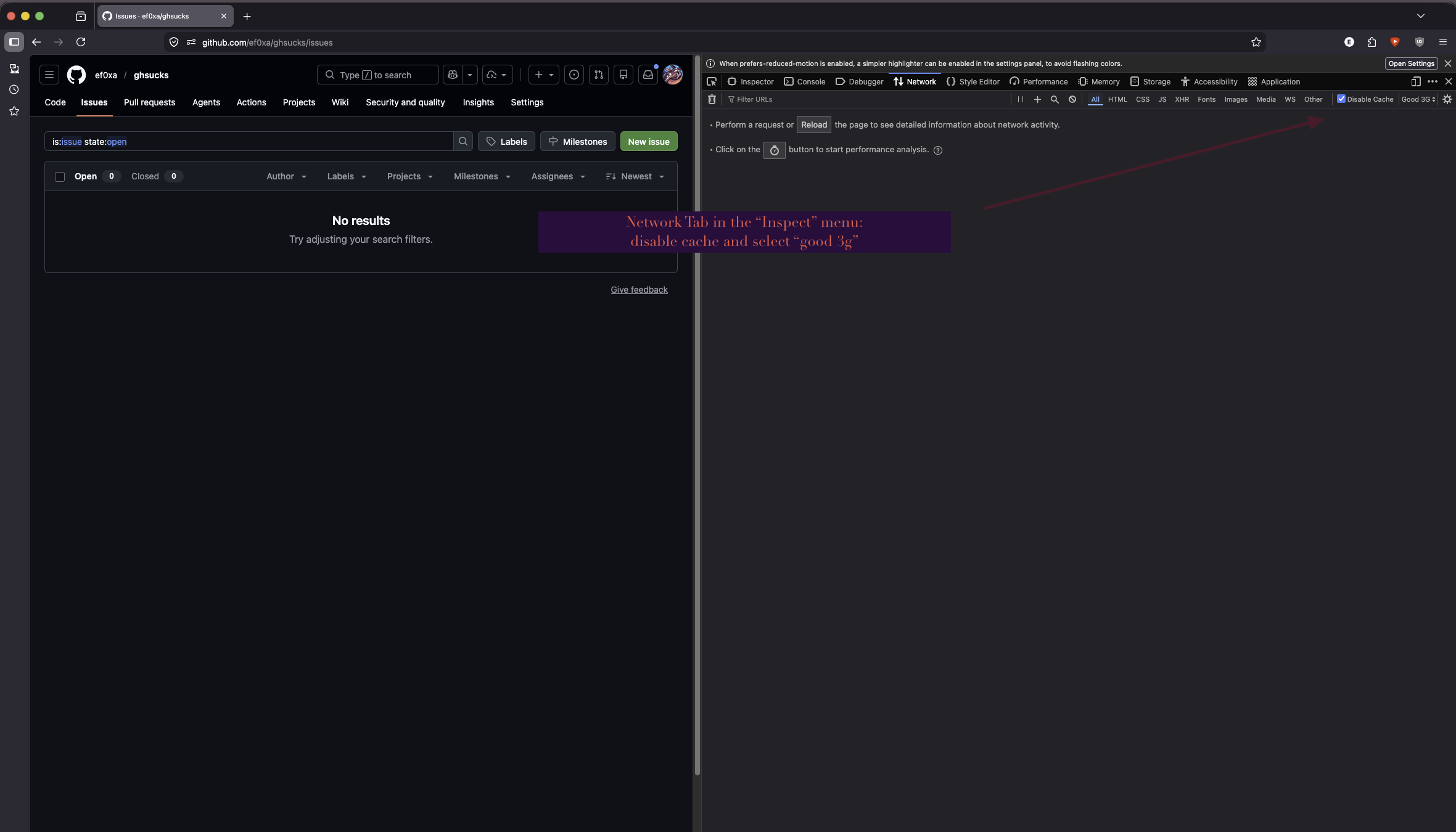 disable the cache and throttle to ‘fast 3g’